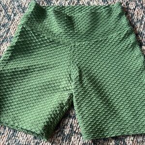 Green Textured Women's Shorts